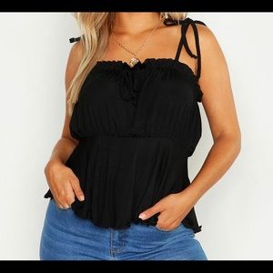 Rib ruched bust tie shoulder cami